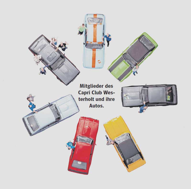 Mitglieder des Capri Club Westerholt und ihre Autos.