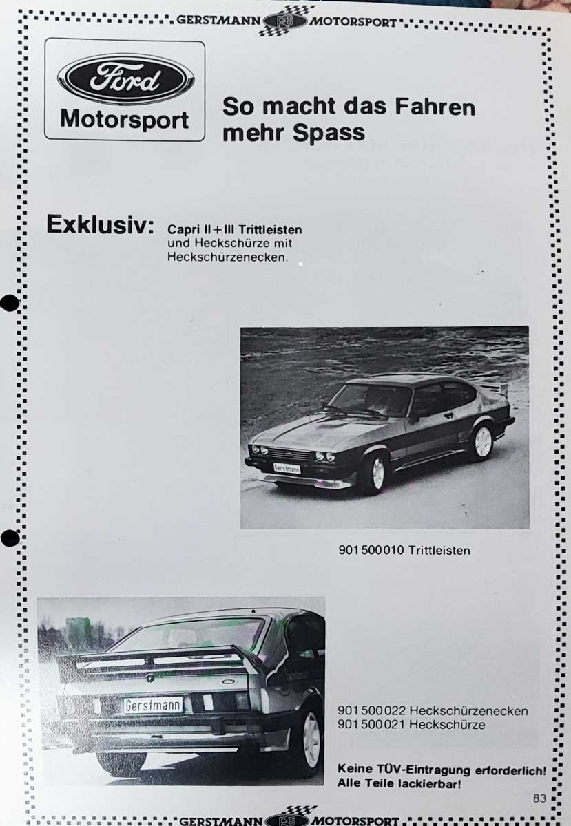 Suche Gerstmann Seitenschweller / Heckschürze Ford Capri MK III Suche Gerstmann Seitenschweller / Heckschürze Ford Capri MK III